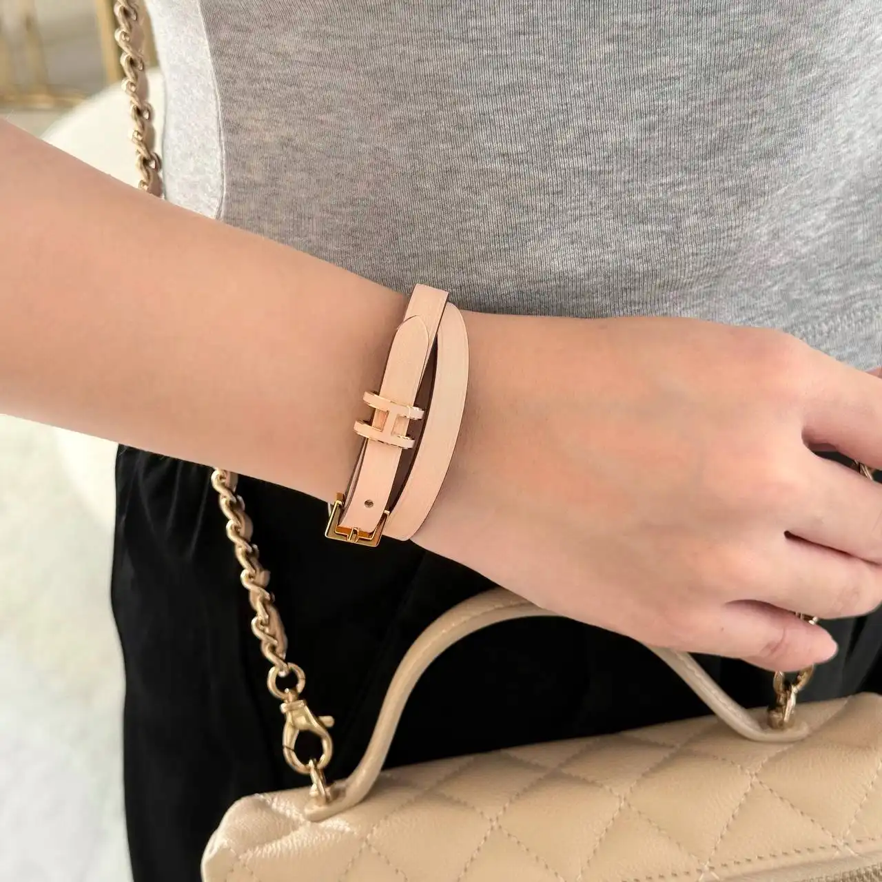 Hermes Pop H Double Tour Bracelet Rose Eglantine GHW - photo 4