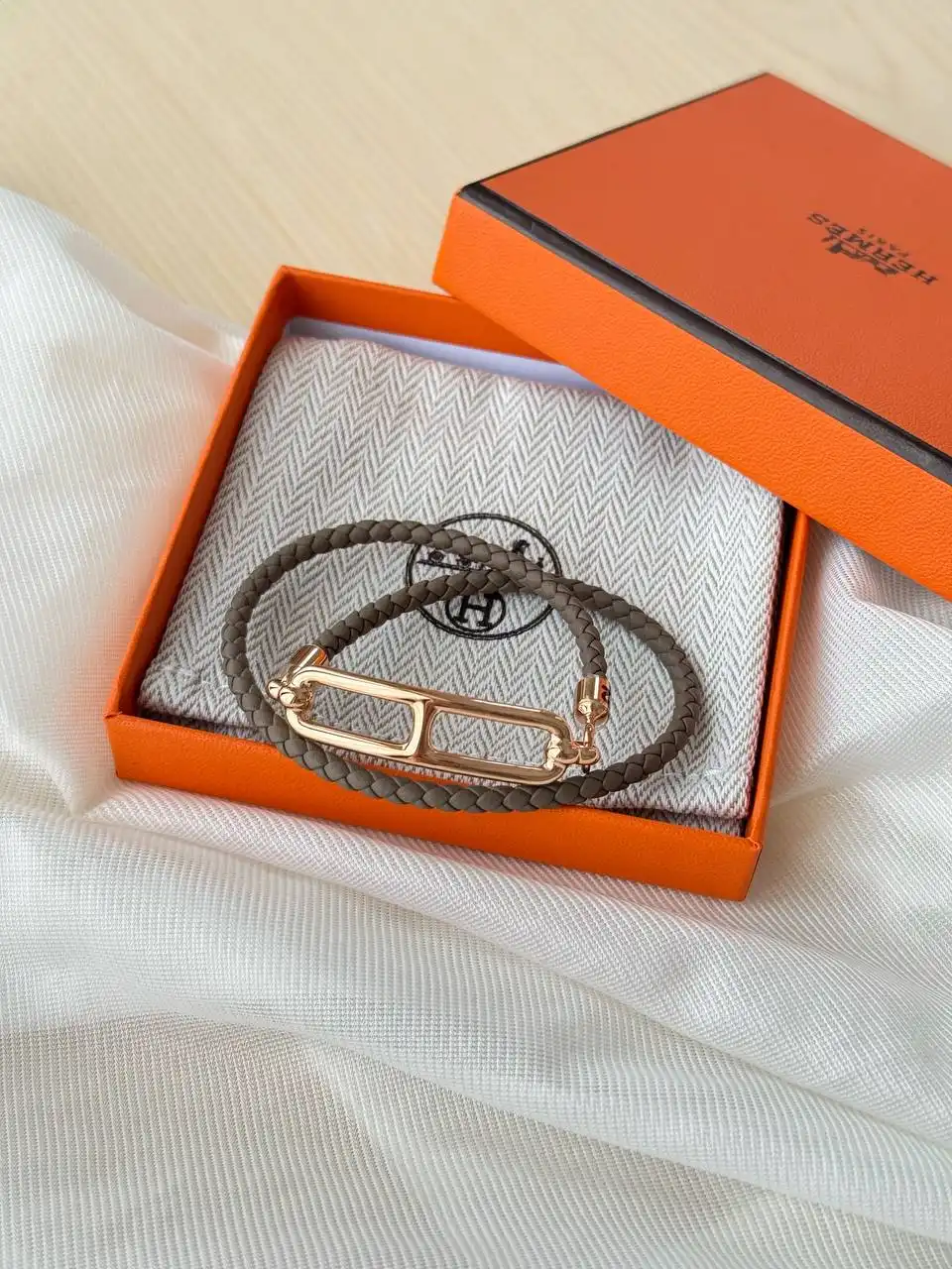Hermes Roulis Double Tour Bracelet Etoupe RGHW - photo 1