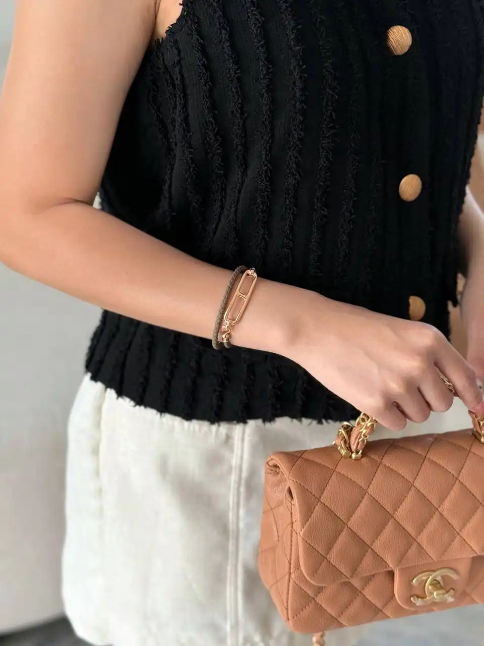 Hermes Hermes Roulis Double Tour Bracelet Etoupe RGHW