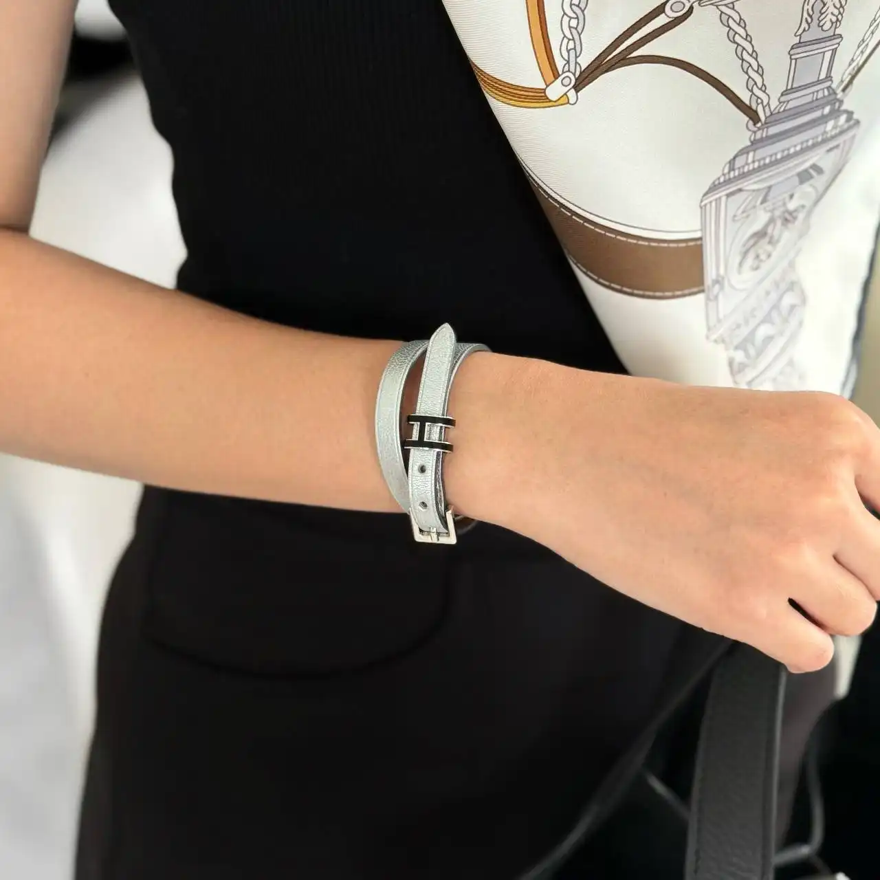 Hermes Hermes Pop H Double Tour Bracelet Silver