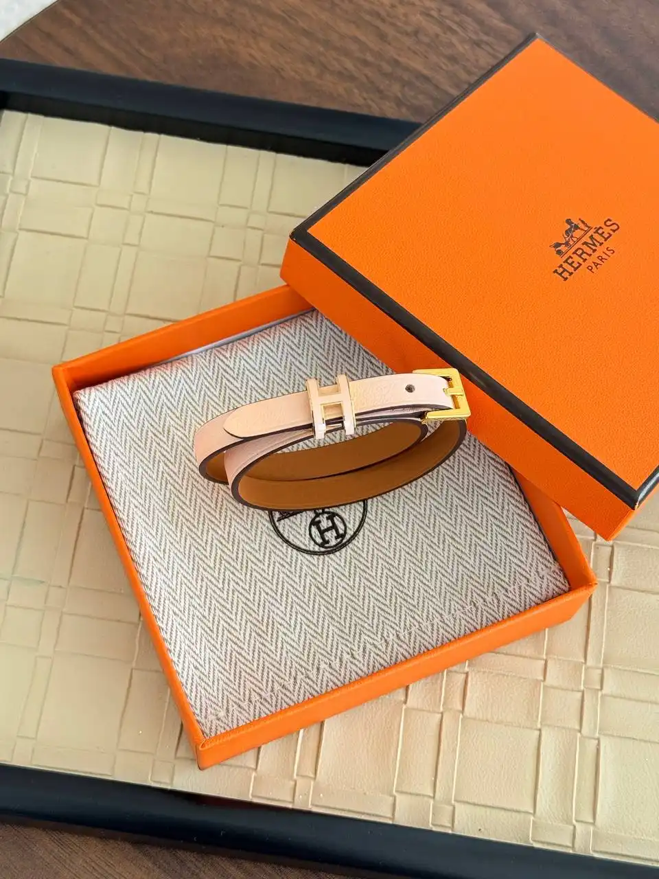 Hermes Hermes Pop H Double Tour Bracelet Rose Eglantine GHW