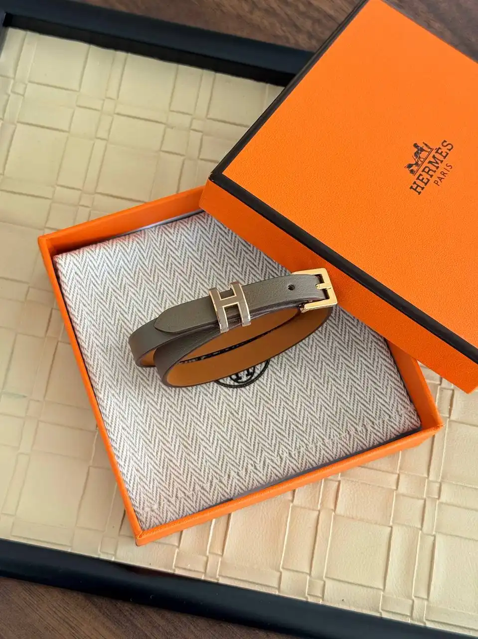 Hermes Hermes Pop H Double Tour Bracelet Etoupe RGHW