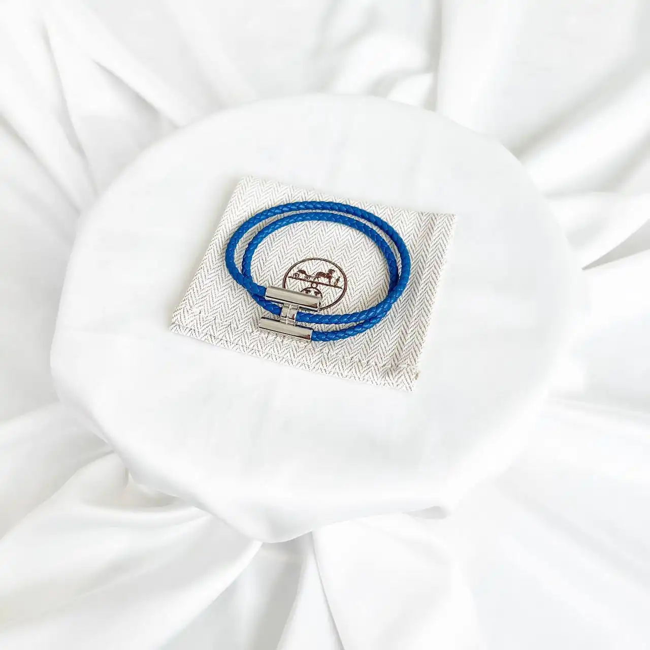 Hermes Hermes Tournis Tresse Bracelet  Bleu De France PHW