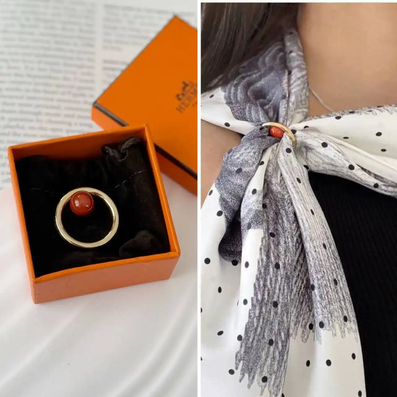 Hermes Hermes Saturne Scarf 70 Ring GHW