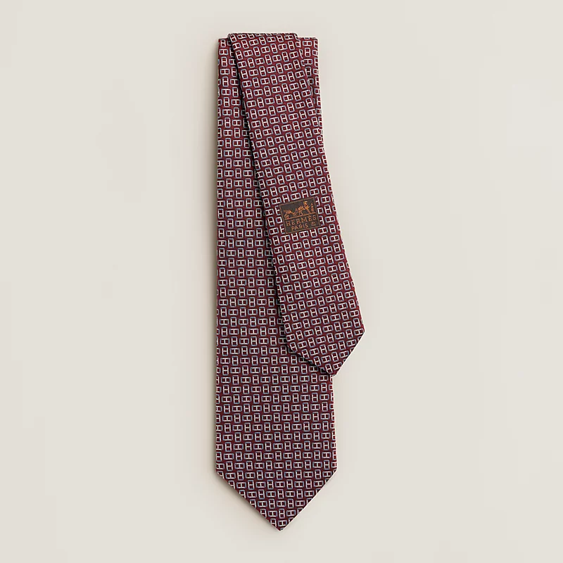 Hermes Hermes H Maillon Tie Bordeaux / Blanc / Bleu Grise