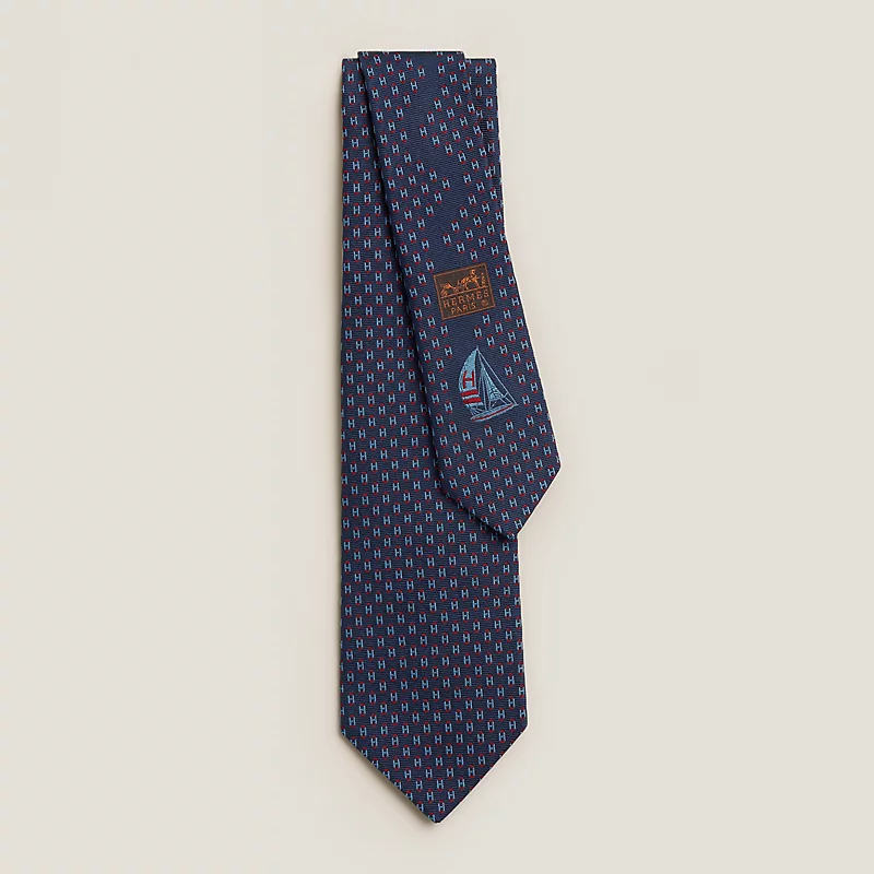 Hermes Hermes Ocean H Tie Marine / Bleu Moyen / Rouge