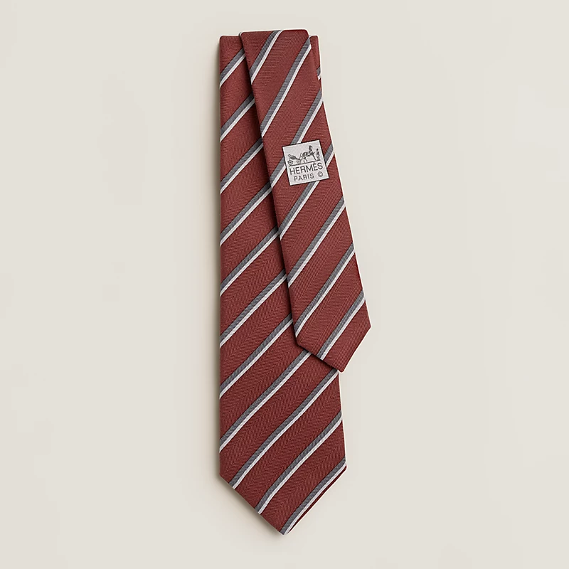 Hermes Hermes Rayures Chevrons Tie Rouge H / Gris / Blanc
