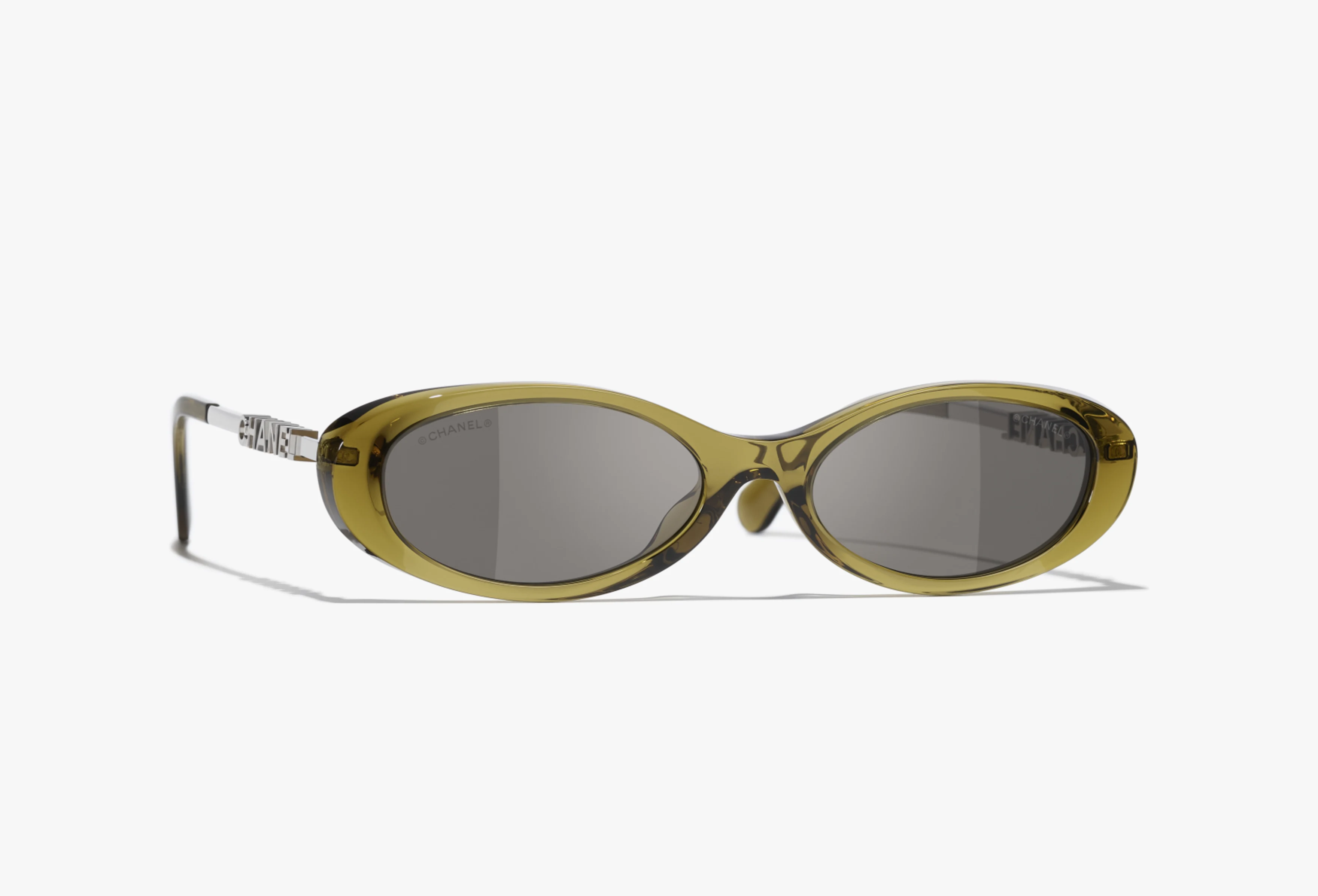 Chanel Oval Sunglasses Frame Acetate & Metal Beige Lenses Olive - photo 3