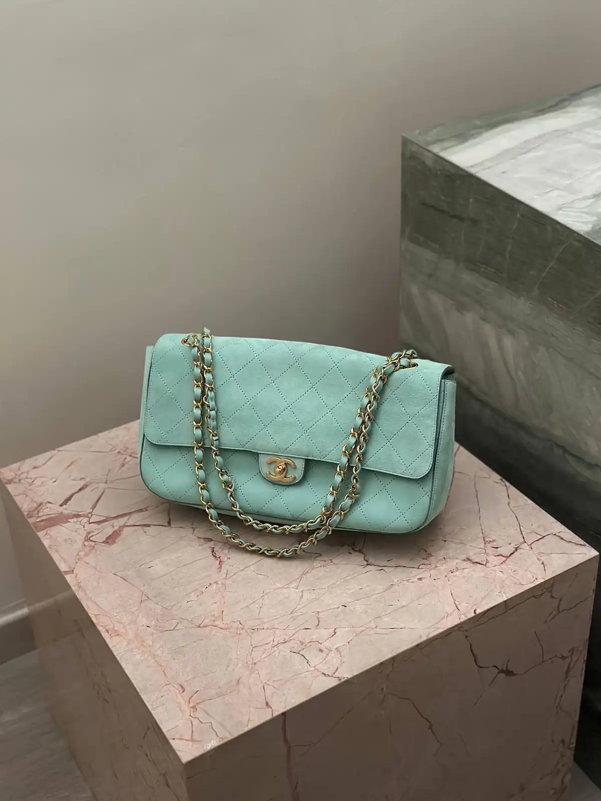 CHANEL Chanel Maxi Flap XL Velvet Green GHW 32cm