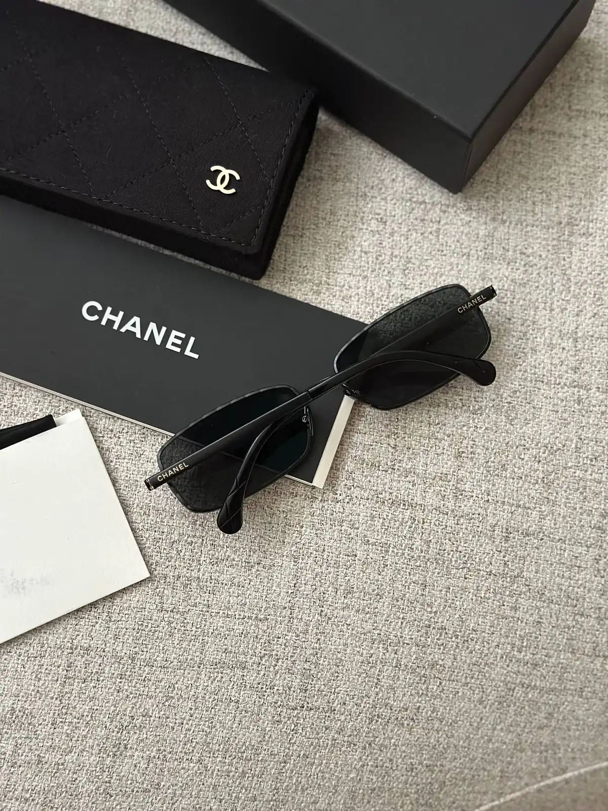 CHANEL Chanel Rectangle Sunglasses Frame Metal Black With Lenses Black