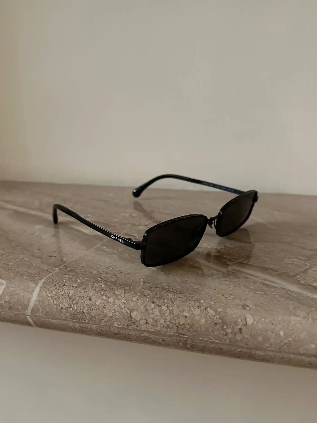 CHANEL Chanel Rectangle Sunglasses Frame Metal Black With Lenses Black