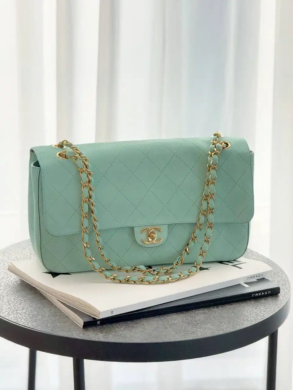 CHANEL Chanel Maxi Flap XL Velvet Green GHW 32cm