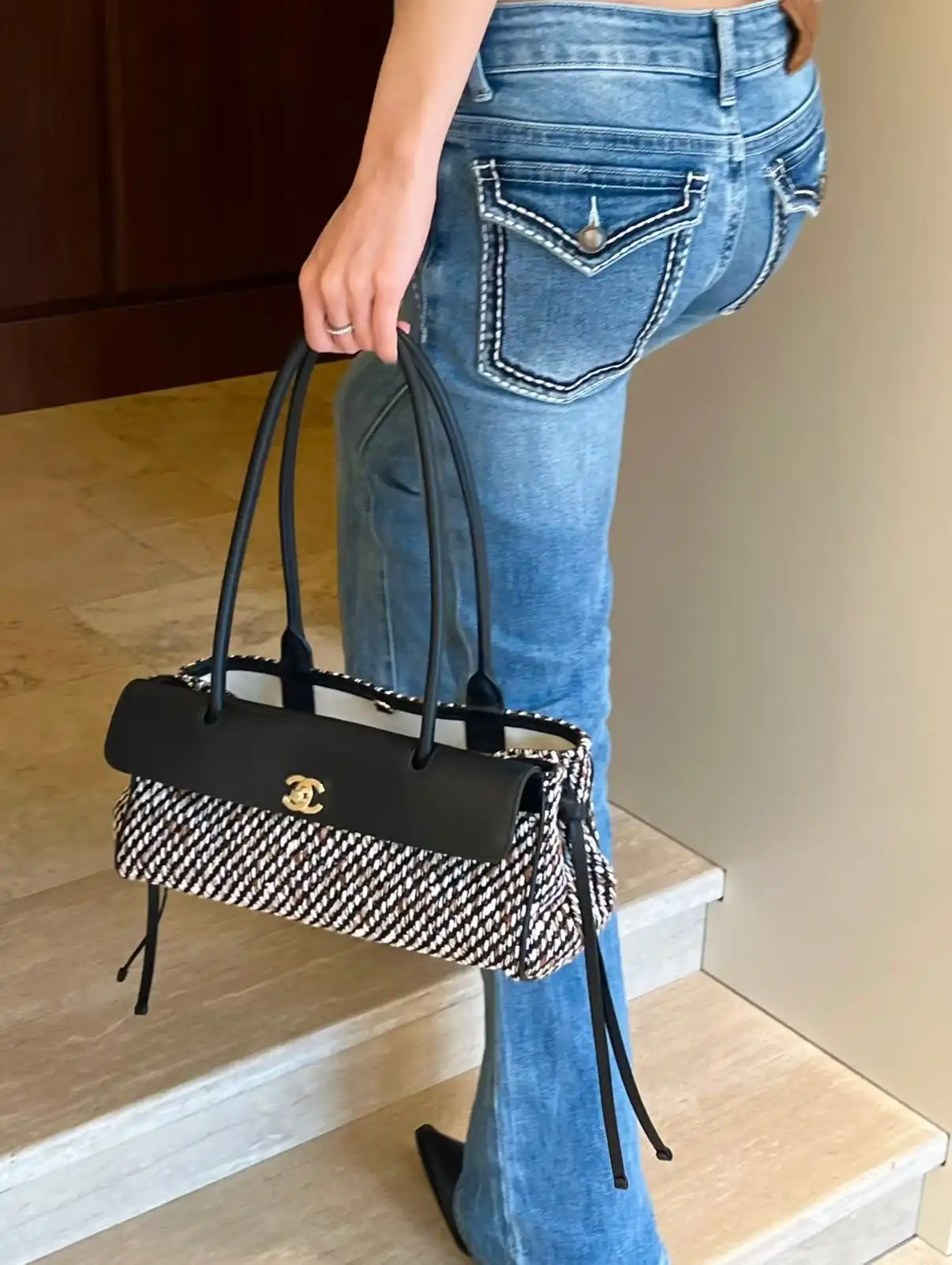 Chanel Baguette East West Tote Small Tweed Black White - photo 16
