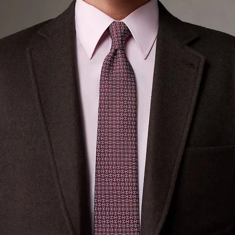 Hermes H Maillon Tie Bordeaux / Blanc / Bleu Grise - photo 3