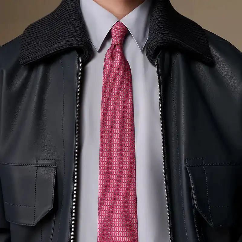 Hermes H Gourmette Tie Rose Fuchsia / Gris Clair - photo 3