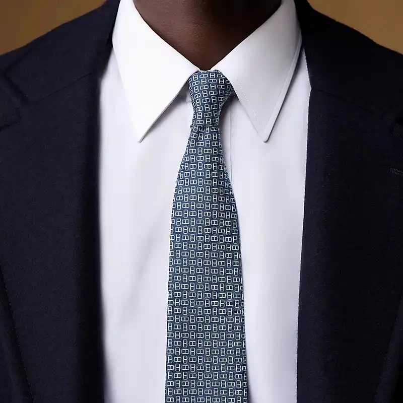 Hermes H Maillon Tie Bleu Marine / Blanc / Azur - photo 3