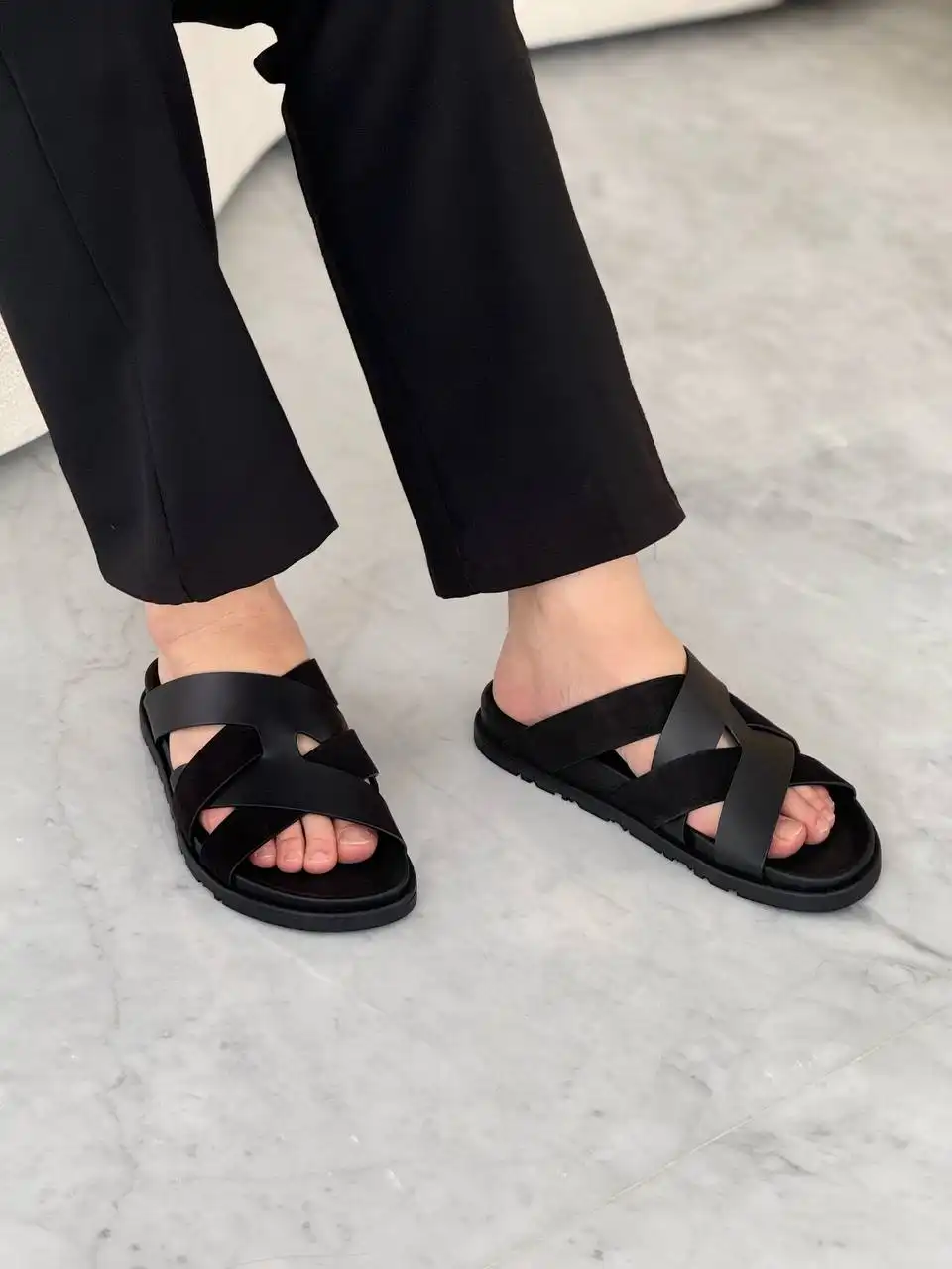 Hermes Kazimir Sandal Suede and Leather Noir Black - photo 2