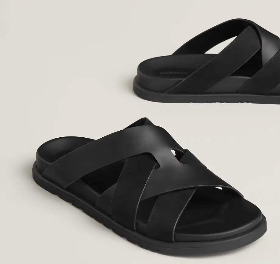 Hermes Kazimir Sandal Suede and Leather Noir Black - photo 4