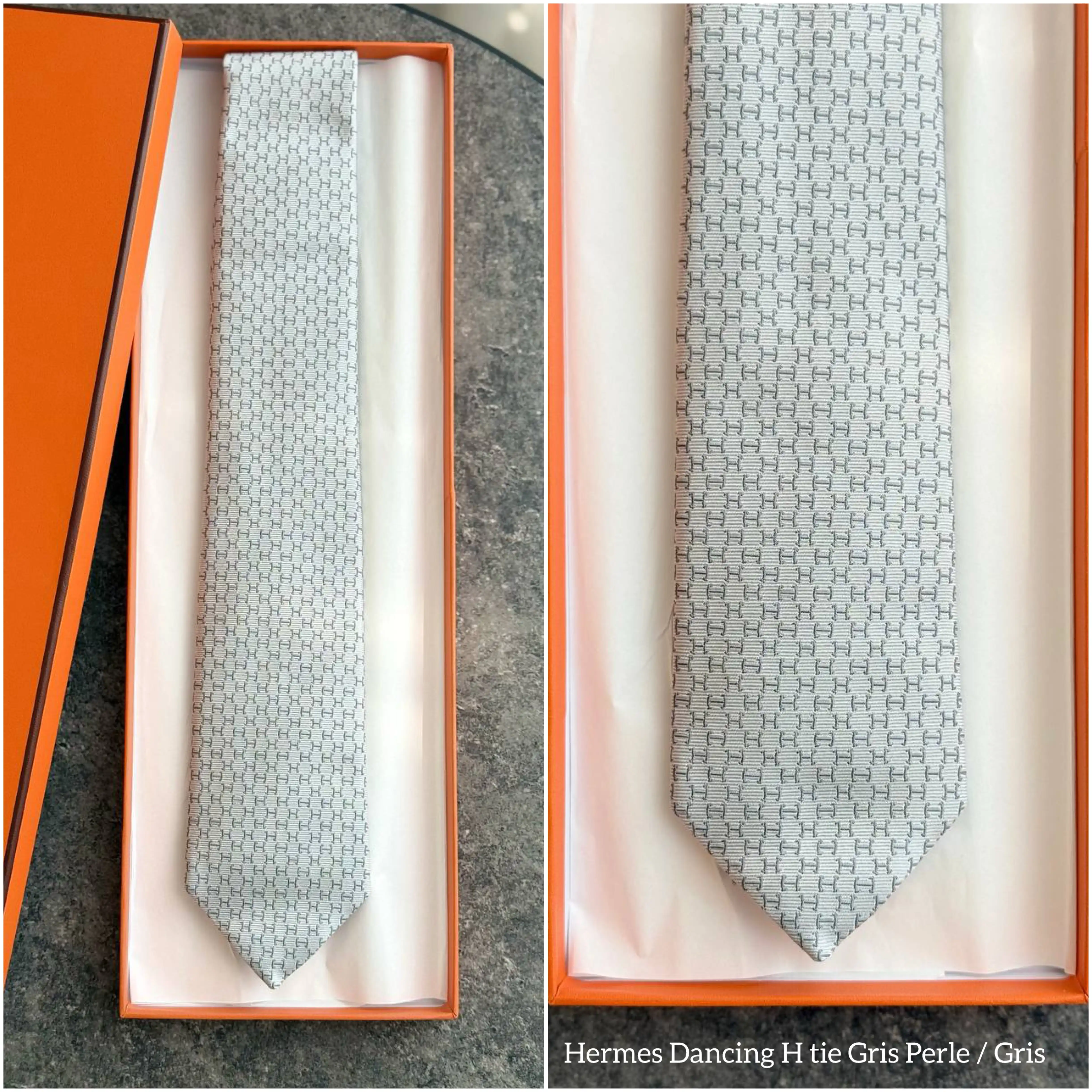 Hermes Hermes Dancing H Tie Gris Perle / Gris