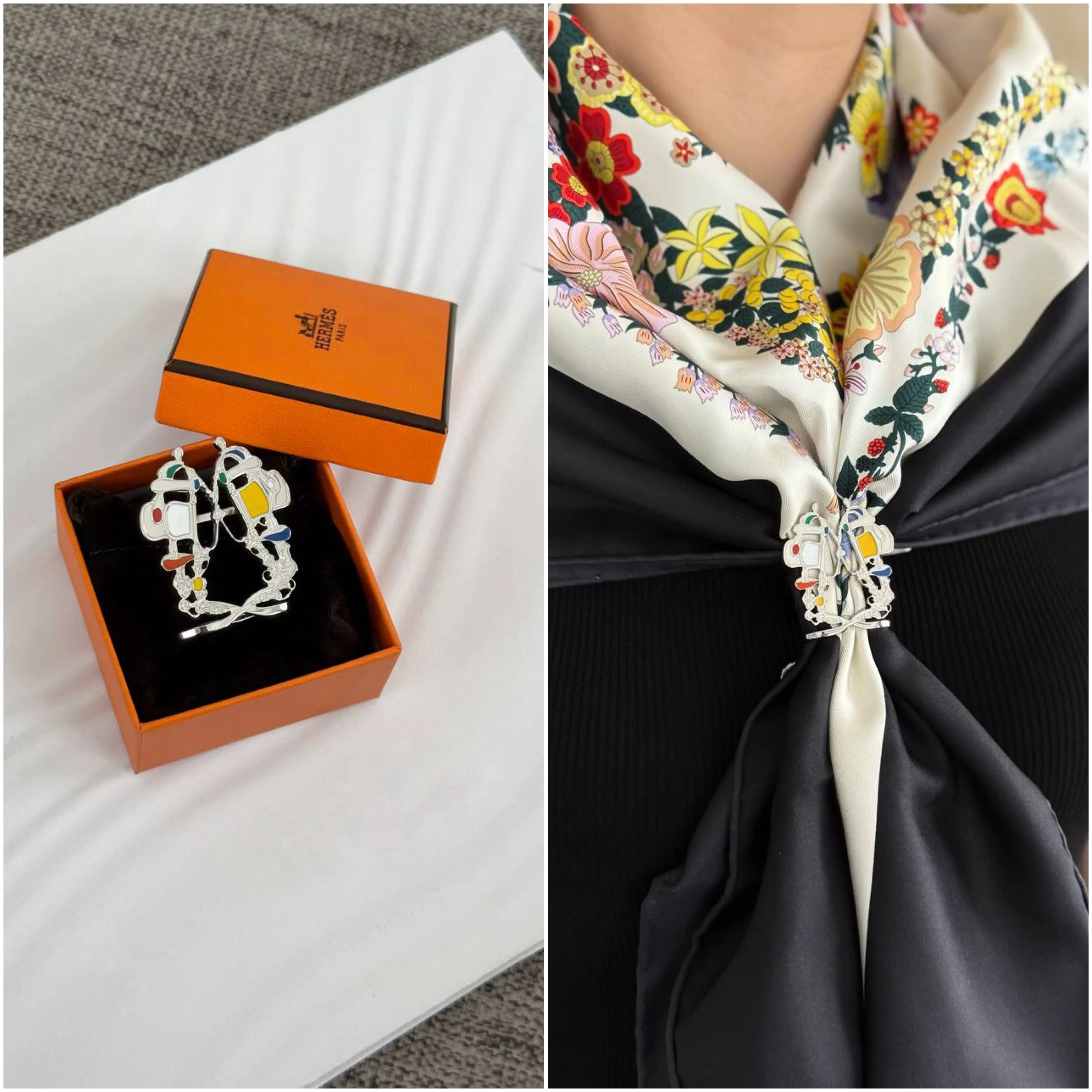 Hermes Hermes Brides de Gala Scarf Ring Palladie / Jaune / Blanc / Multicolore