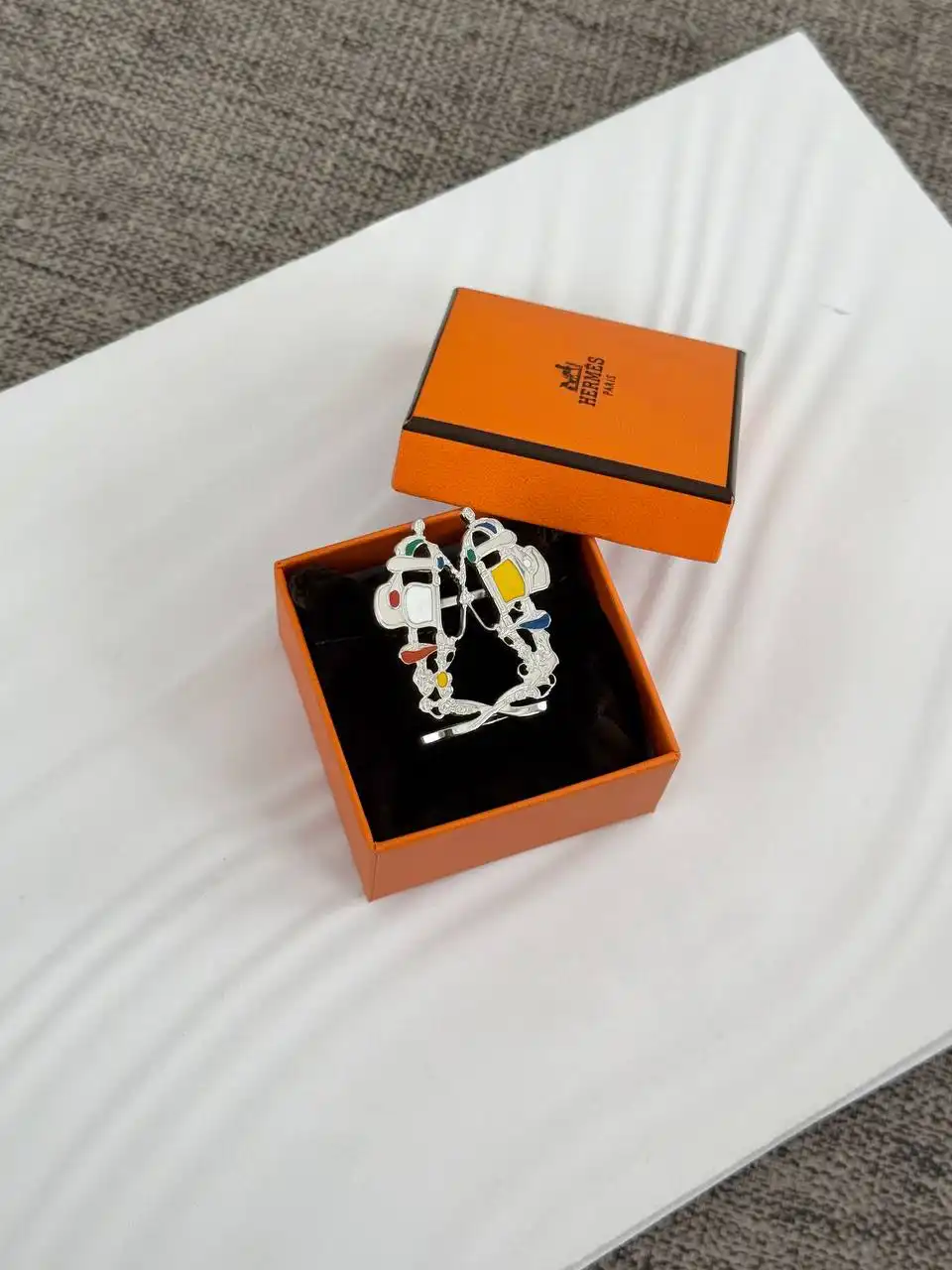 Hermes Hermes Brides de Gala Scarf Ring Palladie / Jaune / Blanc / Multicolore