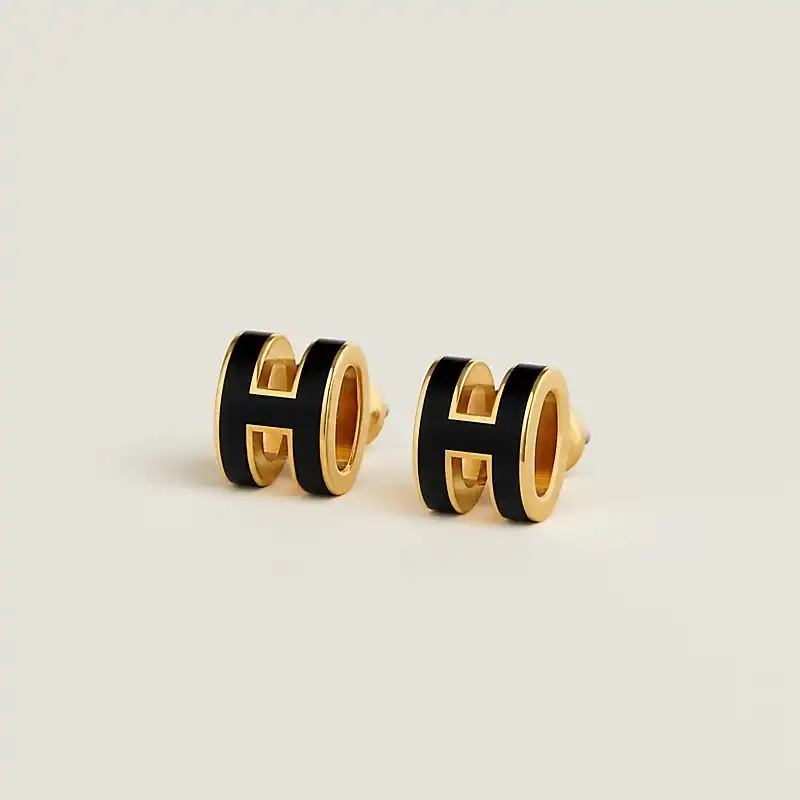 Hermes Hermes Mini Pop H Earrings Black GHW