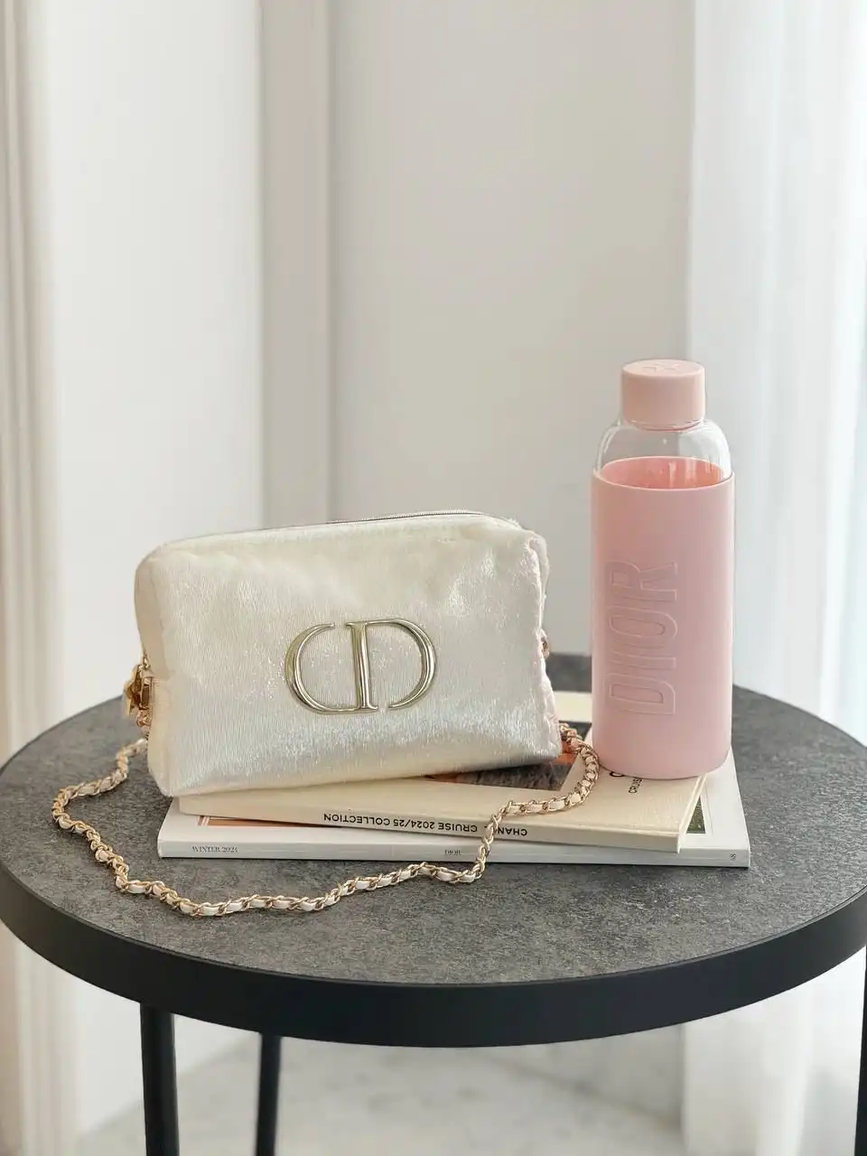 DIOR Dior Pouch Sling Shimmer White Set with Chain