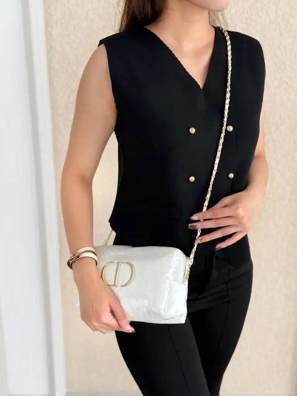 DIOR Dior Pouch Sling Shimmer White Set with Chain