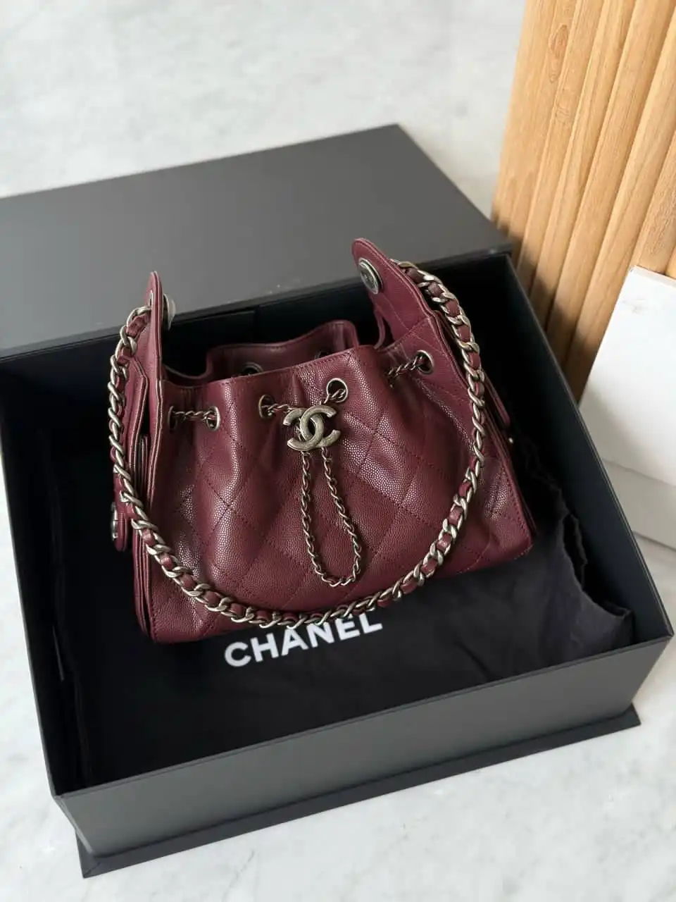CHANEL Preloved Chanel 25 / C25 Mini Burgundy Caviar RHW