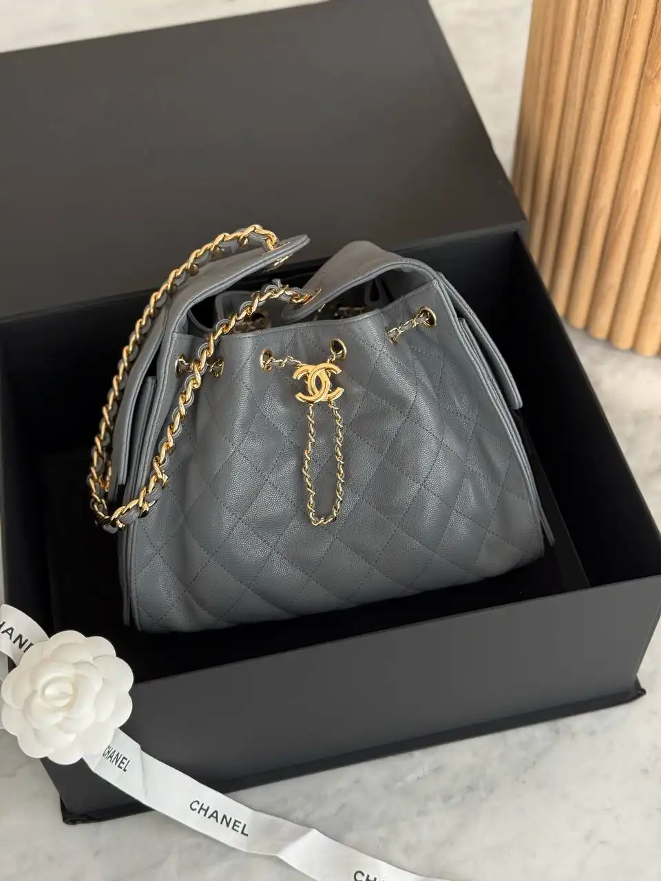 CHANEL 25 / C25 Small Grey Caviar Shiny Buckle 2026 GHW
