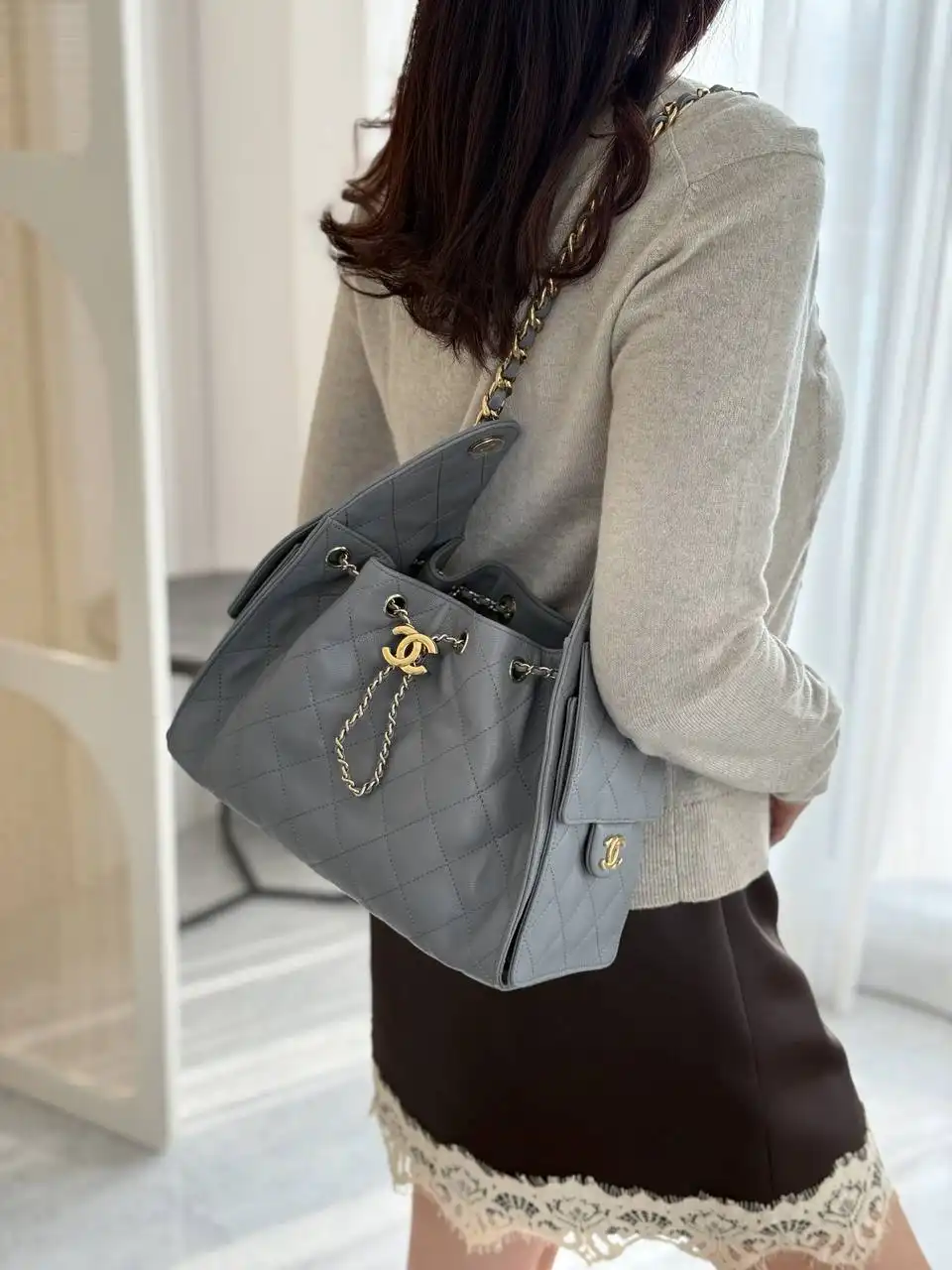 Chanel 25 / C25 Small Caviar Grey GHW - photo 3