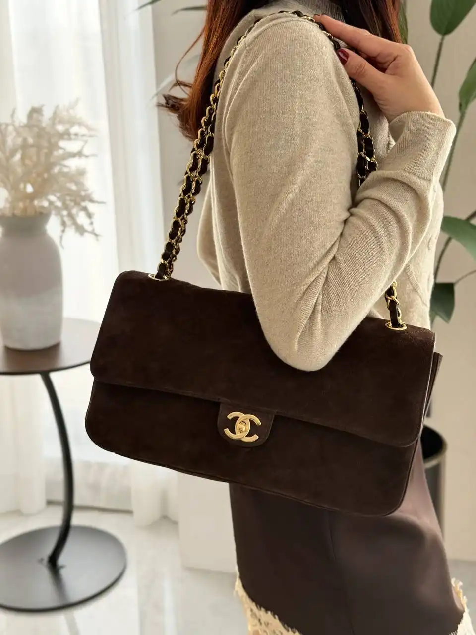 CHANEL CHANEL Maxi Flap XL Velvet Dark Brown GHW 32cm | Snowceline Luxuries