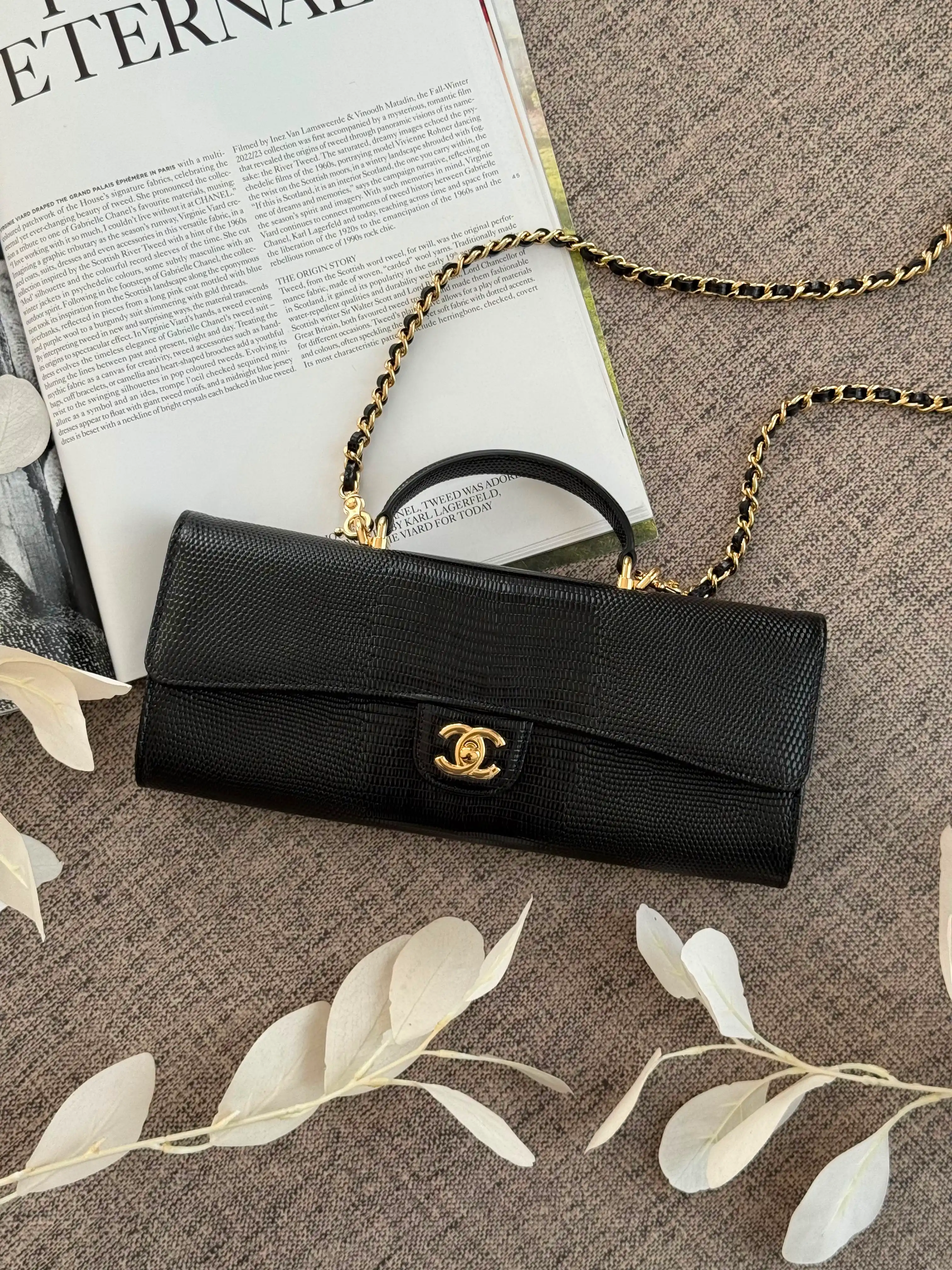 CHANEL Chanel Clutch Wallet on Chain Lizzard Black GHW