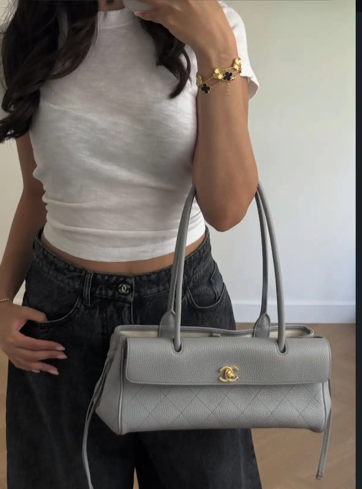 Chanel Baguette East West Tote Bag Small Grey GHW - photo 6