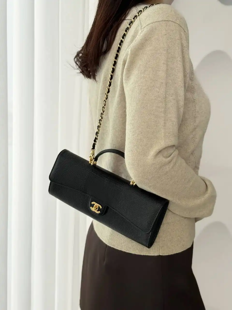CHANEL Chanel Clutch Wallet on Chain Lizzard Black GHW