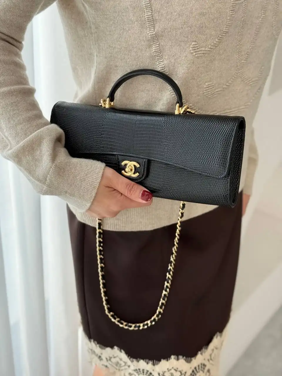 Chanel Clutch Wallet on Chain Lizzard Black GHW - photo 3