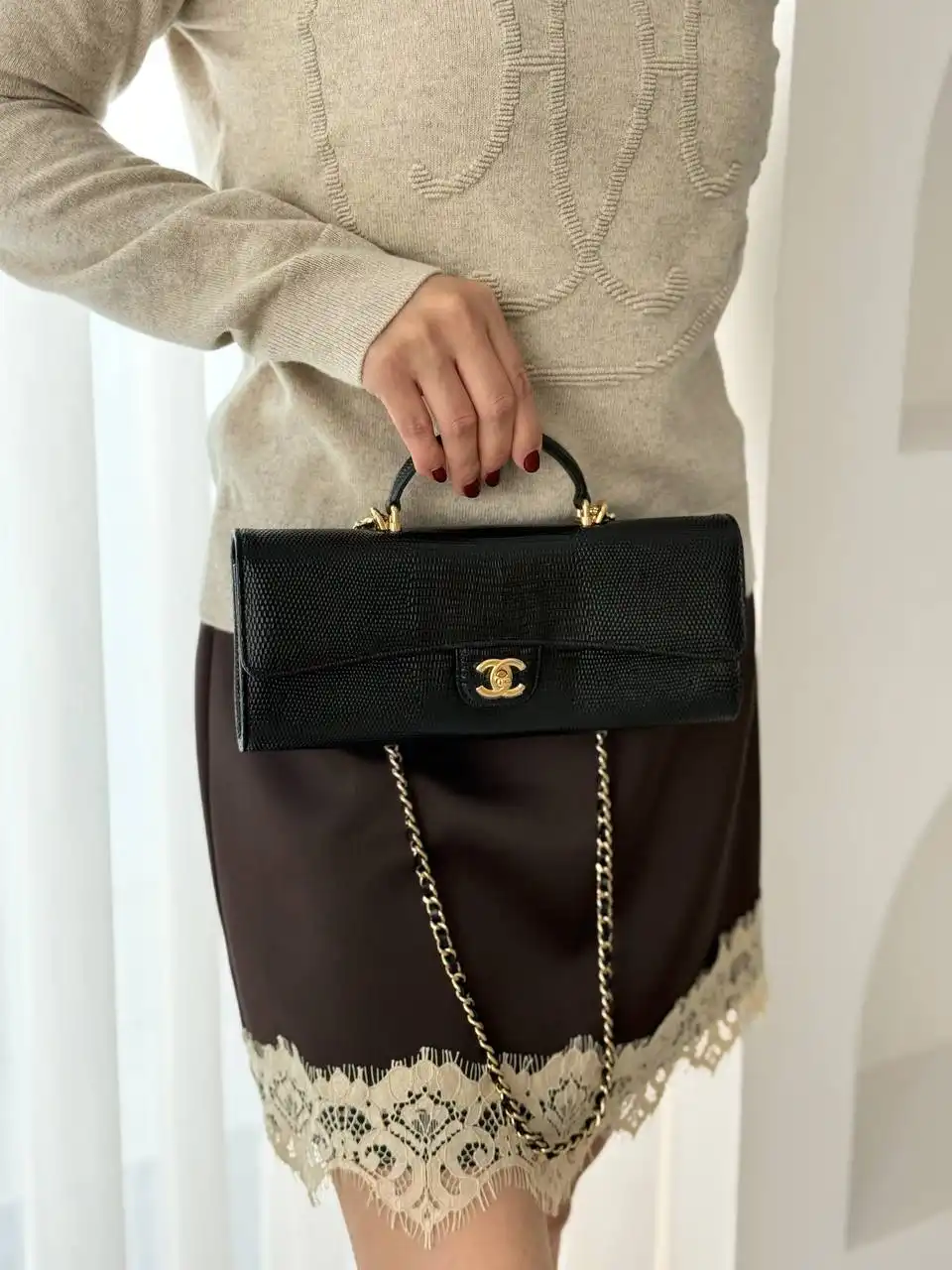 Chanel Clutch Wallet on Chain Lizzard Black GHW - photo 4