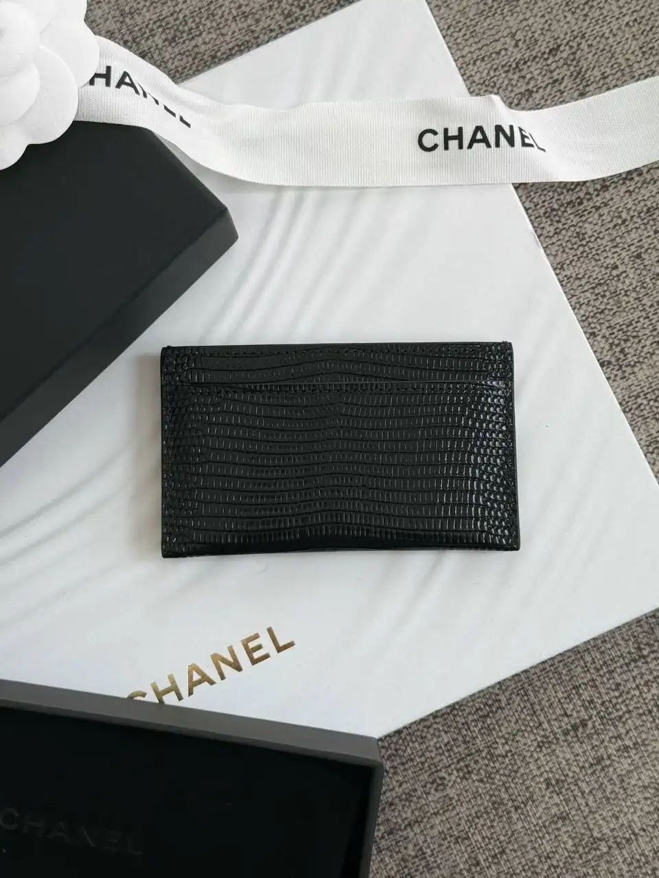 CHANEL Chanel Classic Card Holder Lizzard Black GHW