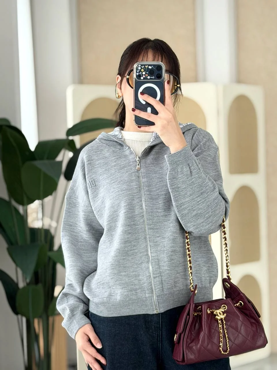 Dior Reversible Zipped Cardigan with Hood Gray Wool Knit and Dior Oblique Jacquard - photo 3