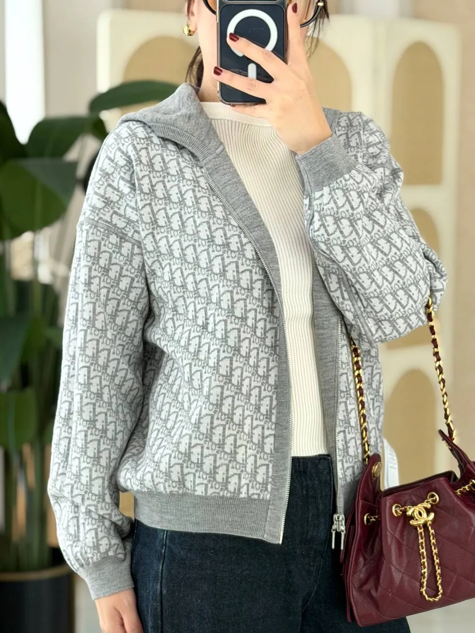 Dior Reversible Zipped Cardigan with Hood Gray Wool Knit and Dior Oblique Jacquard - photo 4