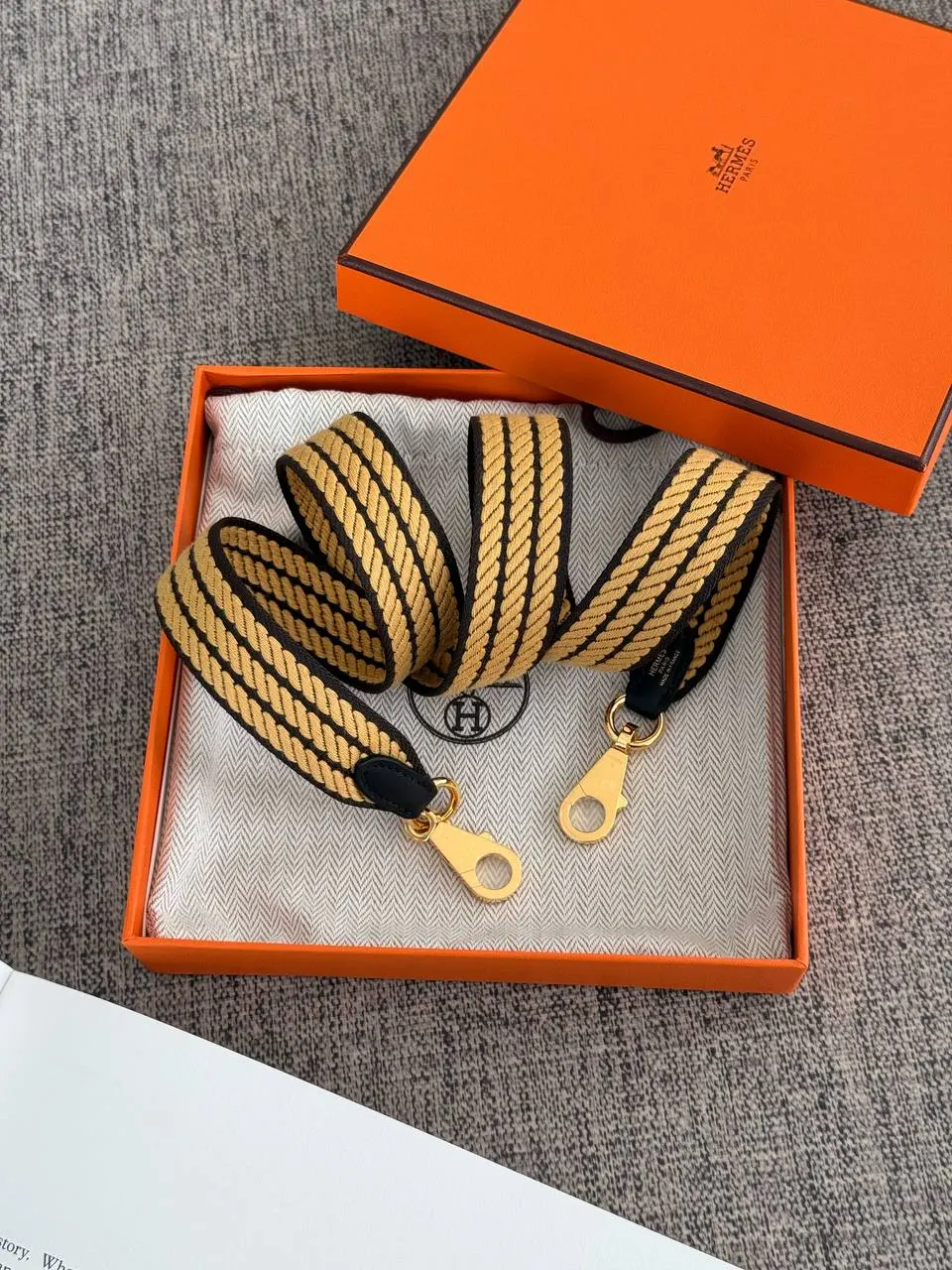 Hermes Hermes Sangle Cordage 25 mm Bag Strap Ebene / Paille / Noir