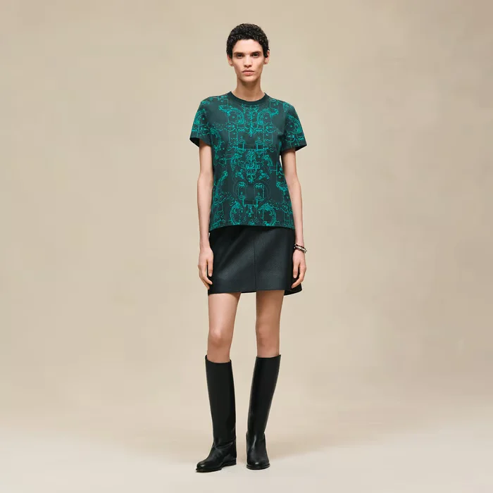 Hermes Hermes Tshirt Droit Imprime Ferronnerie Remix Vert Pin