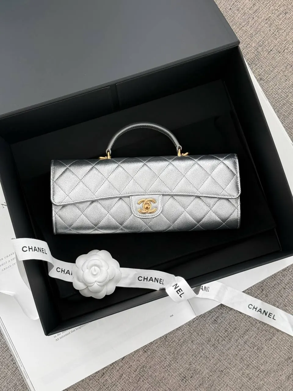 CHANEL Chanel Clutch With Chain Caviar Silver GHW