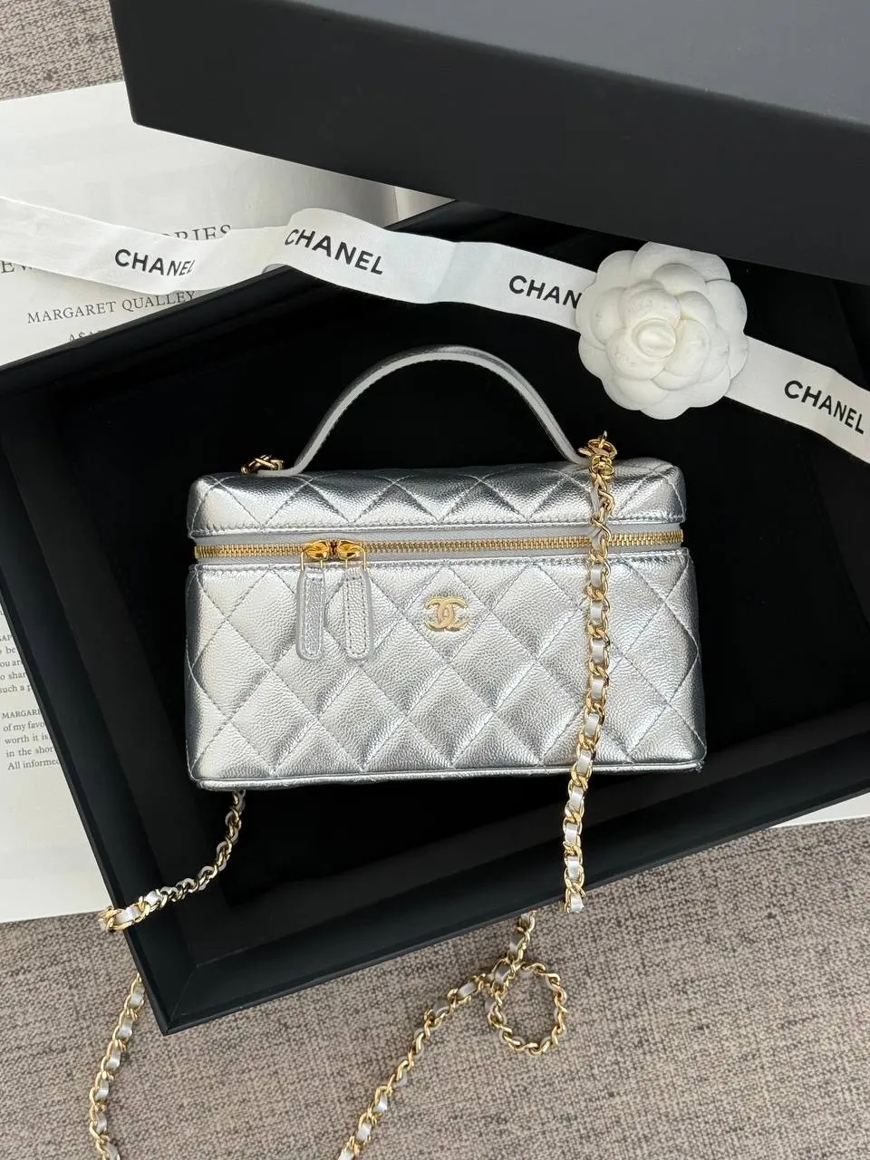 CHANEL Chanel Vanity Clutch Caviar Silver GHW