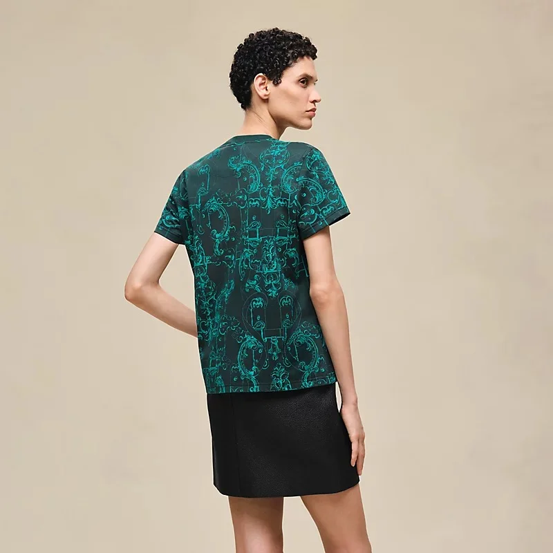 Hermes Tshirt Droit Imprime Ferronnerie Remix Vert Pin - photo 3
