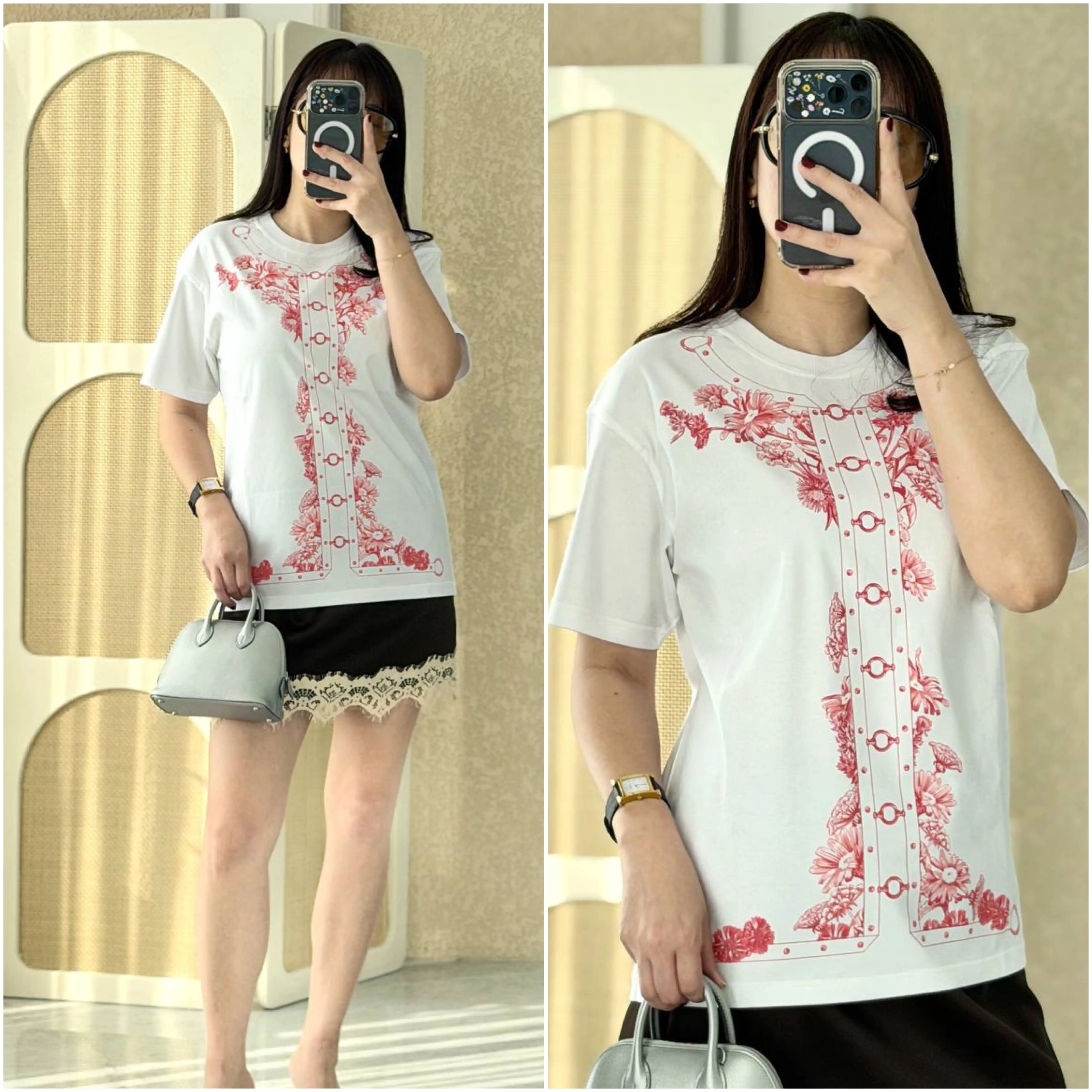 Hermes Hermes T-shirt with Maxi Print Blanc
