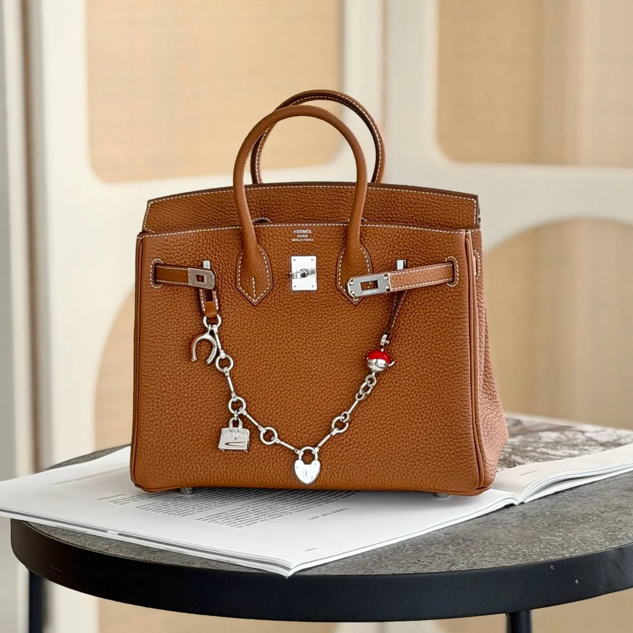 Hermes Hermes Bijou de Sac birkin charm Fauve / Rouge de Cœur