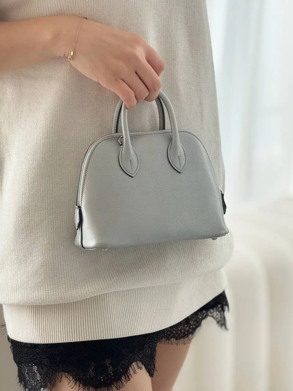 Hermes Mini Bolide Chamkilight Goatskin Argent PHW - photo 3