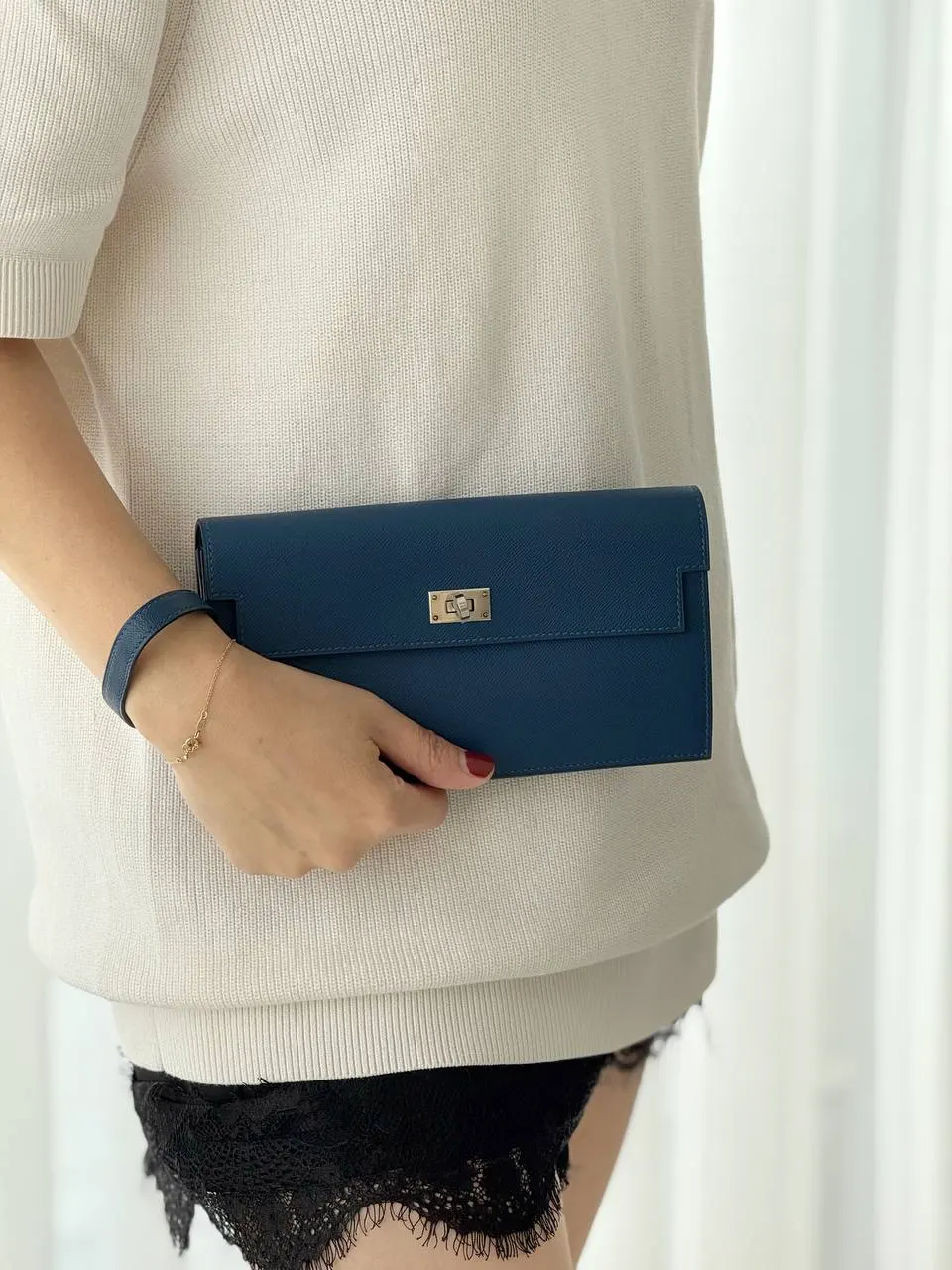 Hermes Hermes Kelly Long Pocket Deep Blue Madame PHW