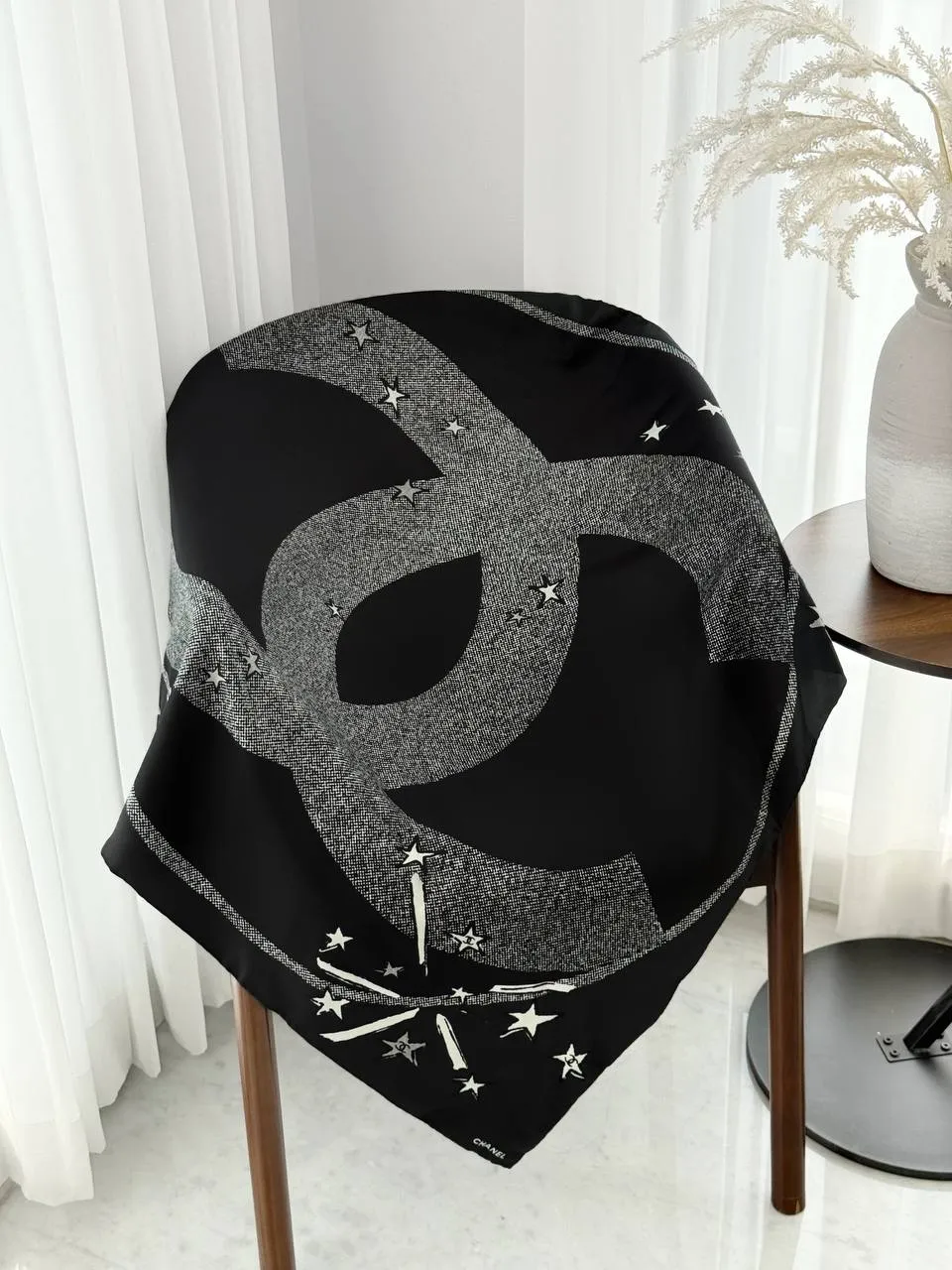 CHANEL Chanel Silk Scarf CC Stars